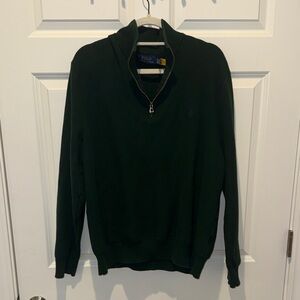 Polo Ralph Lauren Mesh-Knit Cotton Quarter-Zip Sweater- Greeb